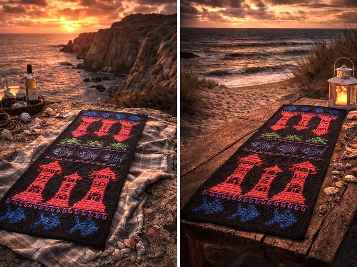 H&auml;kelanleitung Mosaik Tischl&auml;ufer "Maritim", Anf&auml;nger geeignet