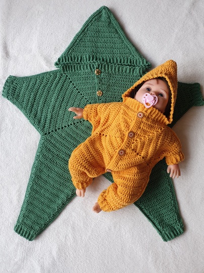 Häkelanleitung für Stern-Strampelanzug Starfish (deutsch/englisch)