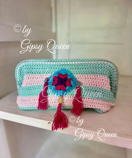 Boho Chic Clutch häkeln – Häkelanleitung Tasche PDF, Kosmetiktasche