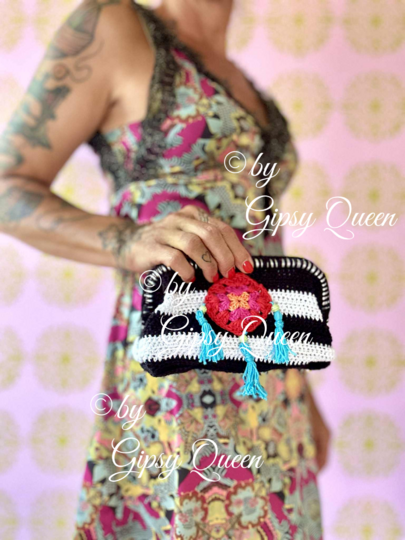 Boho Chic Clutch häkeln – Häkelanleitung Tasche PDF, Kosmetiktasche