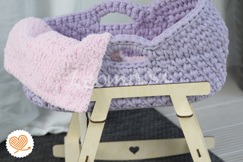 + ANNI + Innenset für das Puppenmoseskörbchen, Mondkissen, Matratze, Decke