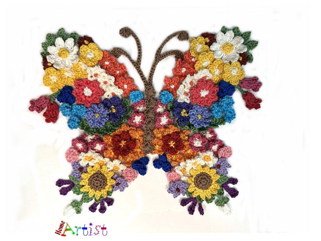 Flower Butterfly crochet pattern applique - Image 2