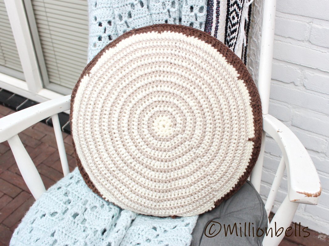 Crochet Pattern Pillow Cover Rustic Wood Slice Autumn Decor Cushion