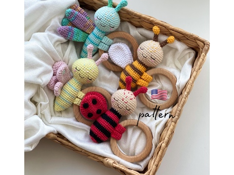 Baby rattle toys Crochet PATTERNS, Set of 4 PATTERNS, Crochet baby rattles