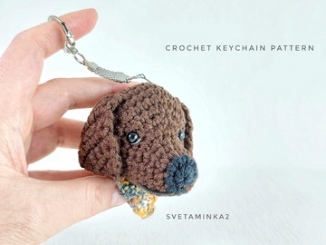 Keychain Dog Crochet Pattern - DIY Labrador Retriever Head Amigurumi Charm