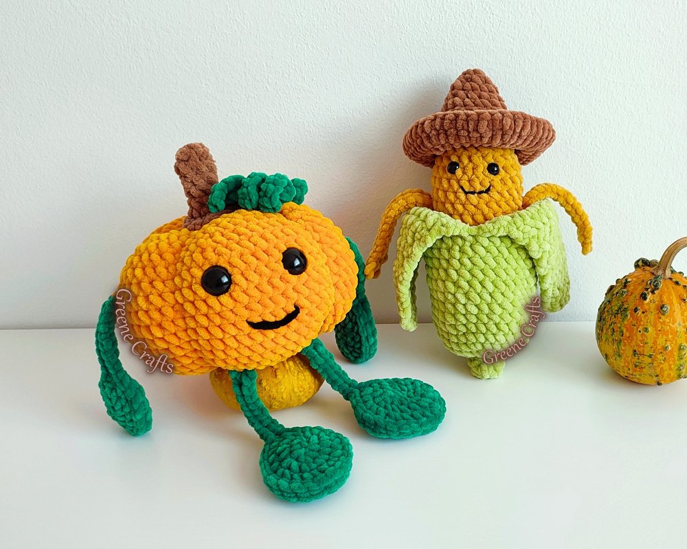 Mr Tendrils, the Pumpkin & Carlos, the Corn - Toy Crochet Pattern Bundle