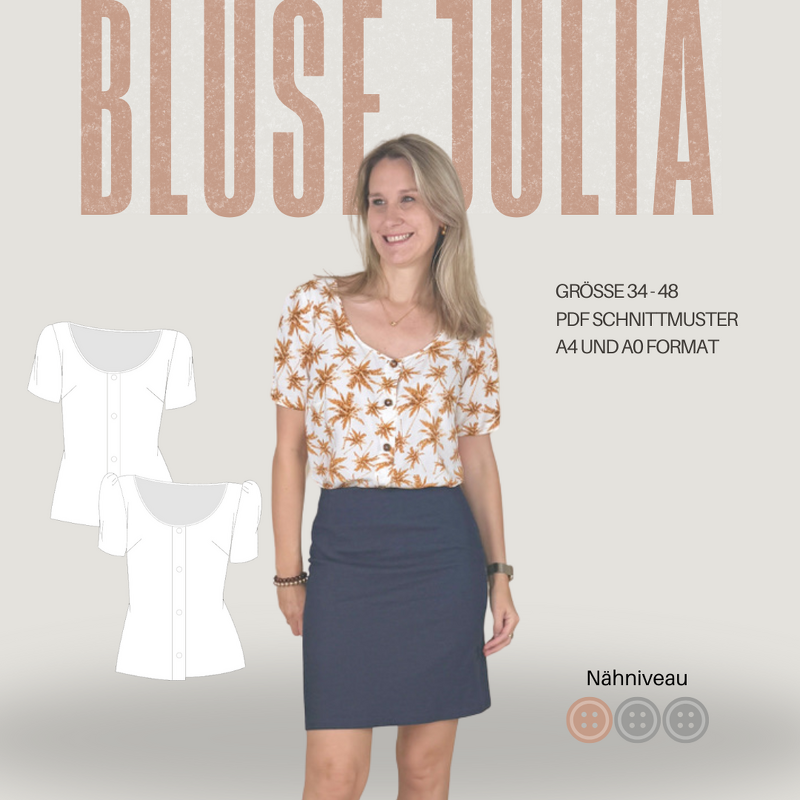 Schnittmuster Bluse Julia – mit Knopfleiste und 2 Ärmelvarianten | Gr. 34–4