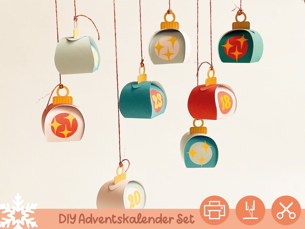 DIY Advent Calendar Set: 24 Gift Boxes Shaped Like Christmas Ornaments svg