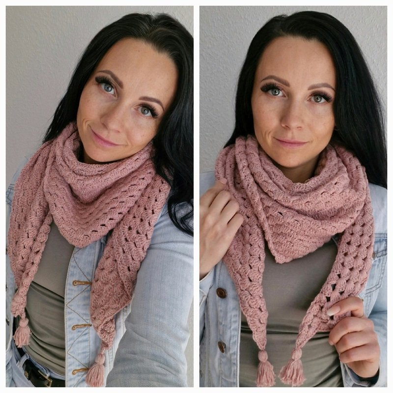 PDF Häkelanleitung Modernes Dreieckshalstuch mit Quasten auch für Anfänger