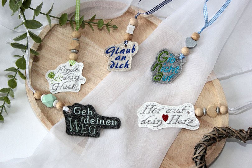 Stickdatei ITH Anhänger Spruch Sprüche SET Bundle
