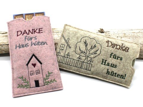 Stickdatei Schokohülle Danke fürs Haus hüten
