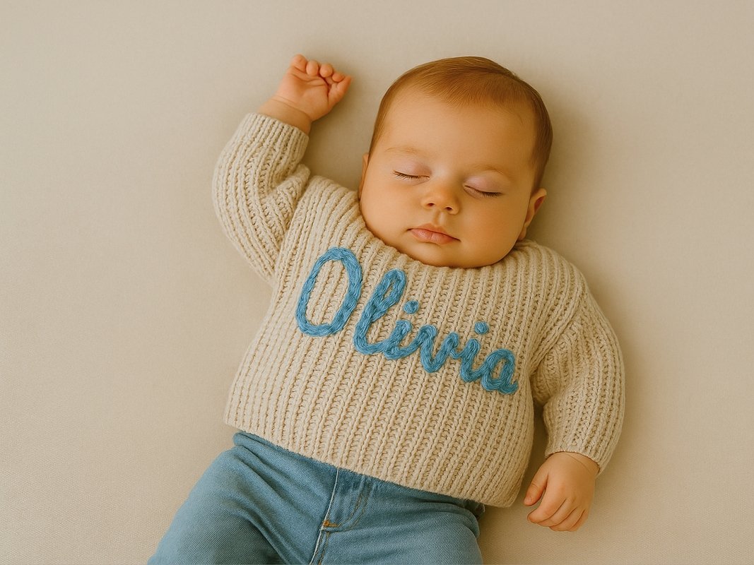 Newborn sweater crochet pattern with embroidery name | Perfect baby gift - Image 9