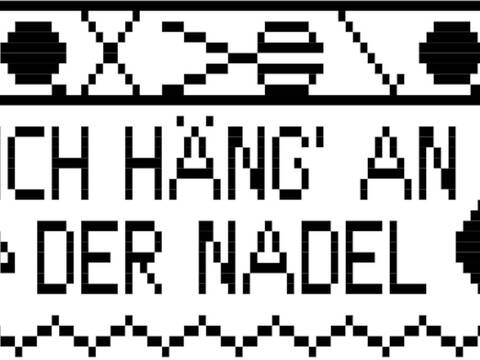 Bistro-Häkelgardine mit Motiv - ICH HÄNG' AN DER Nadel