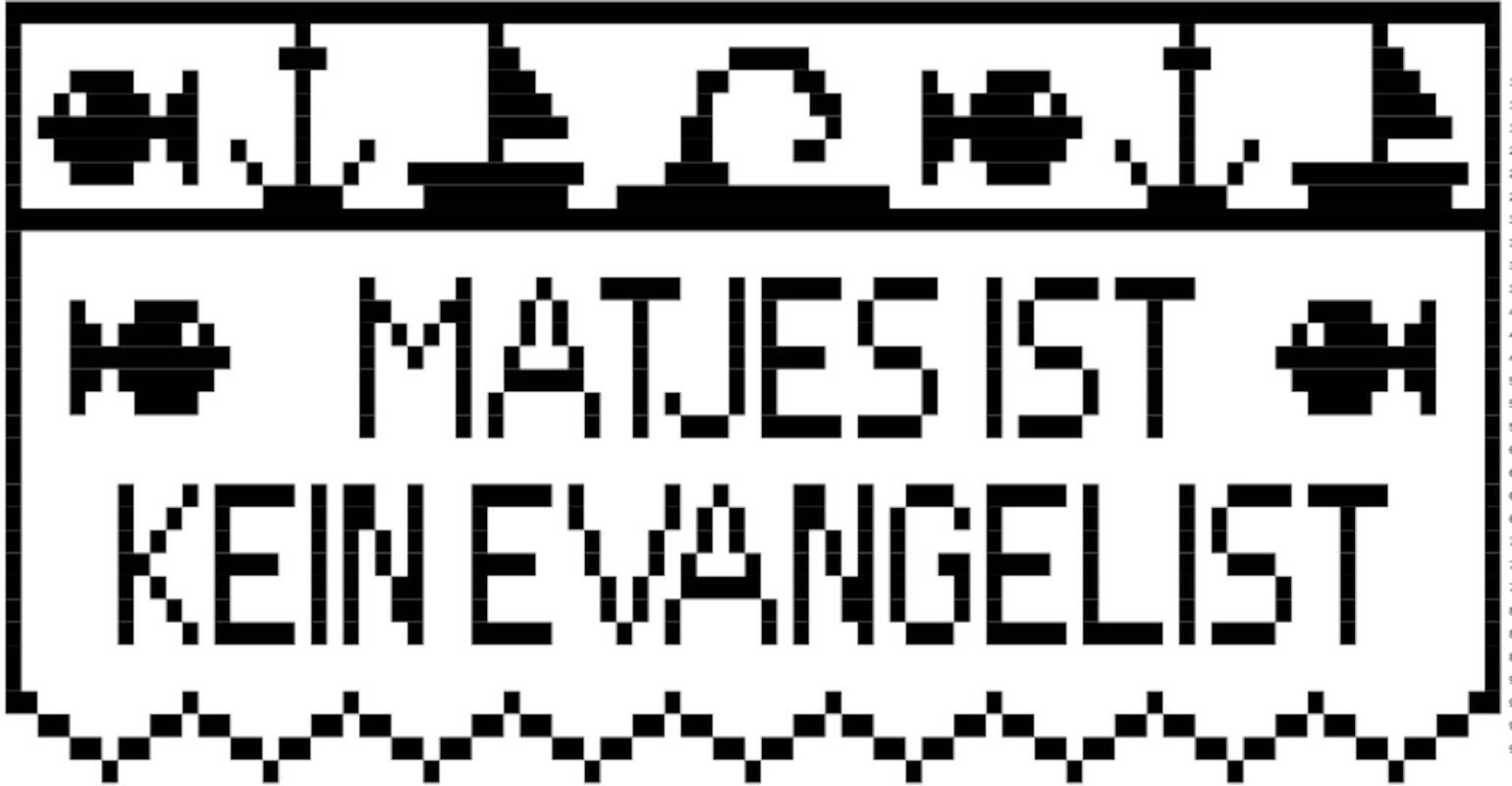 Bistro-Häkelgardine mit Motiv - Matjes IST KEIN Evangelist