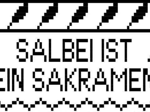 Bistro-Häkelgardine mit Motiv - Salbei IST KEIN Sakrament