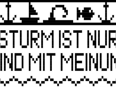 Bistro-Häkelgardine mit Motiv - Sturm IST NUR WIND MIT Meinung