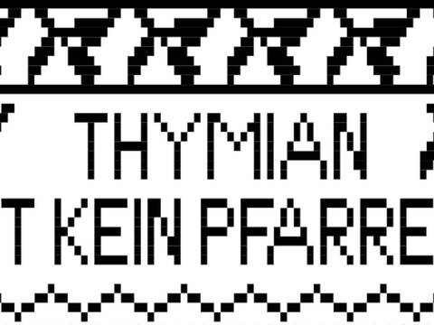 Bistro-Häkelgardine mit Motiv - Thymian IST KEIN Pfarrer