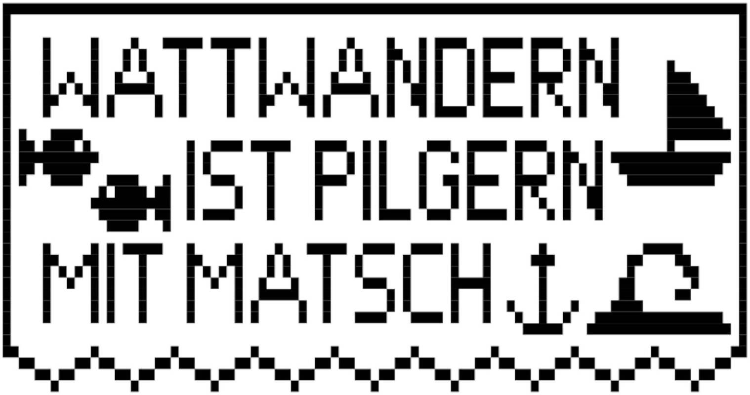 Bistro-Häkelgardine mit Motiv - Wattwandern IST Pilgern MIT Matsch