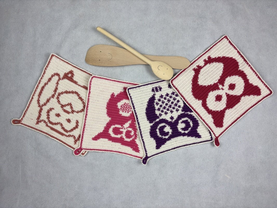 Potholder Economy Set Owl Family–Tapestry Crochet Patterns