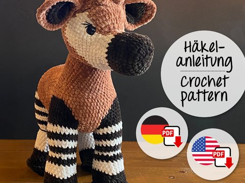 PDF Crochet pattern GER/ENG for „Zola the okapi“, Design by @buerokunstvoll