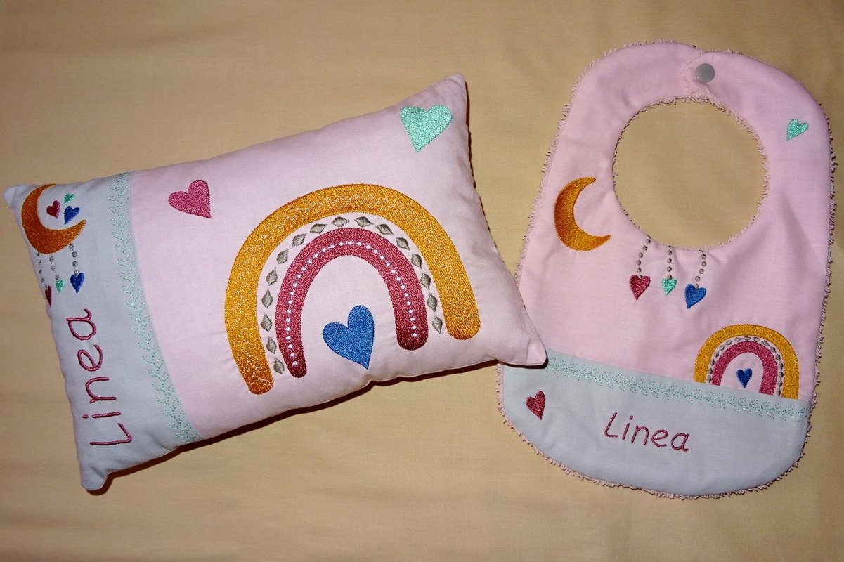 Stickdatei - Regenbogen Mond Boho Kissen und Lätzchen SET ITH