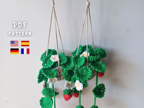 Crochet Pattern, Hanging Strawberry Flower Basket