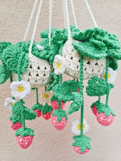 Crochet Pattern, Hanging Strawberry Flower Basket