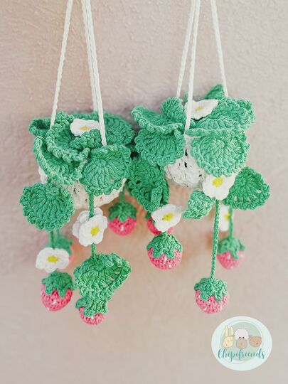 Crochet Pattern, Hanging Strawberry Flower Basket