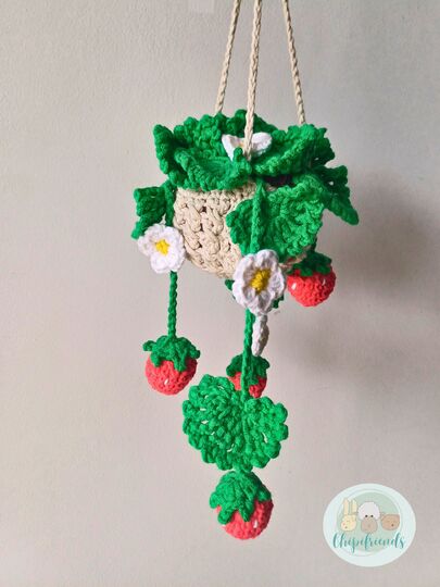 Crochet Pattern, Hanging Strawberry Flower Basket