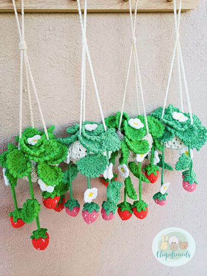 Crochet Pattern, Hanging Strawberry Flower Basket