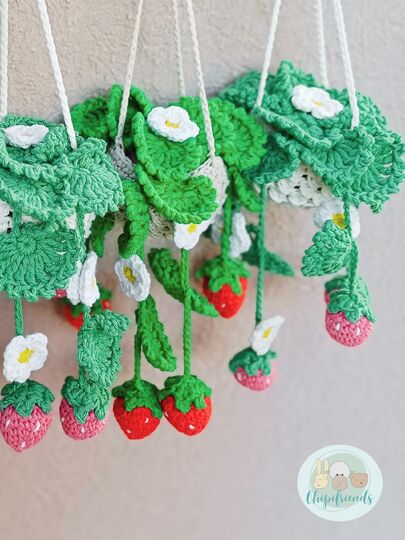 Crochet Pattern, Hanging Strawberry Flower Basket