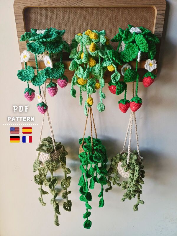 Crochet Patterns, 5 in 1 Hanging Plants Baskets
