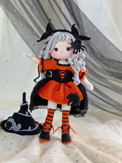 Twinkle Hex Witch the doll crochet pattern, Halloween Amigurumi Doll