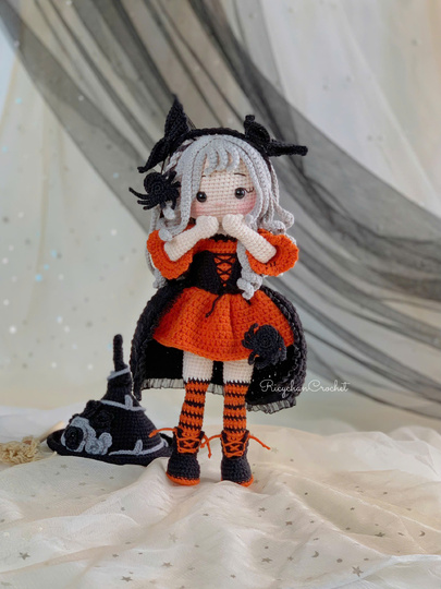 Twinkle Hex Witch the doll crochet pattern, Halloween Amigurumi Doll