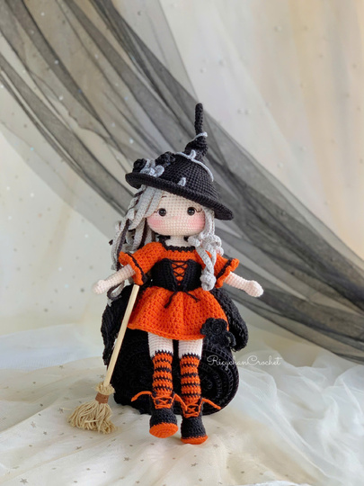 Twinkle Hex Witch the doll crochet pattern, Halloween Amigurumi Doll