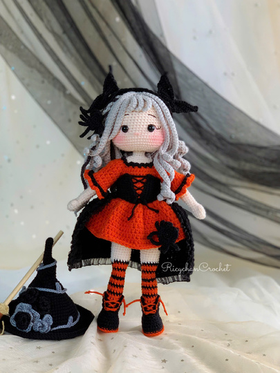 Twinkle Hex Witch the doll crochet pattern, Halloween Amigurumi Doll