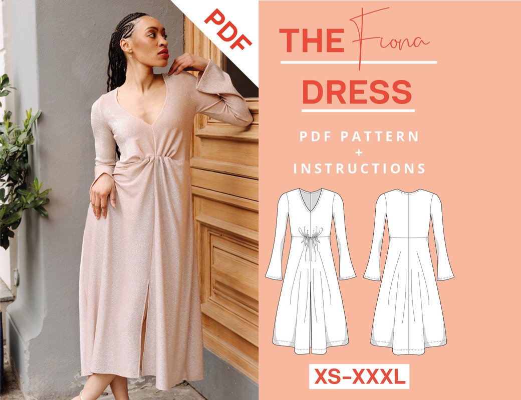 Jersey Midi Dress Sewing Pattern Ladies XS-XXXL Long sleeve midi dress