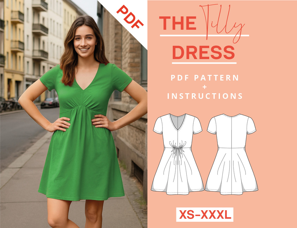 Jersey Dress Sewing Pattern Ladies XS-XXXL Short Sleeves Mini Dress Easy