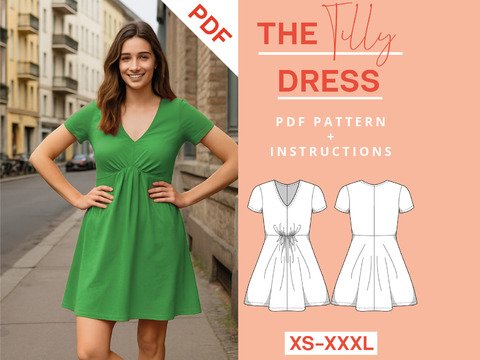 Jersey Kleid Schnittmuster Damen XS-XXXL Sommerkleid Minikleid kurze Ärmel