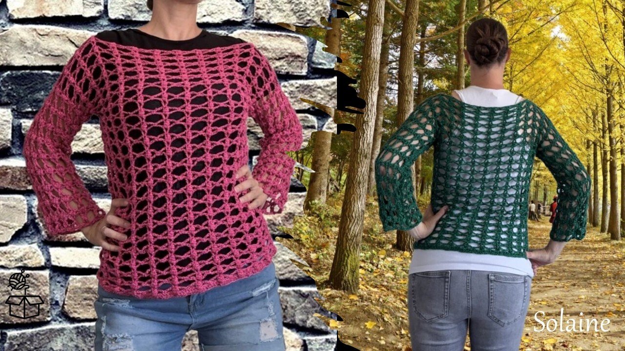 Pulli oder Shirt Solaine - Lochmusterpulli Lochmustershirt Cropped Pulli