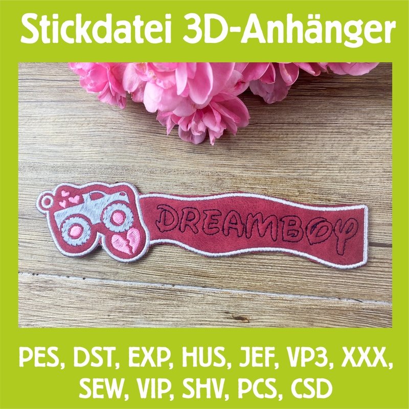 Stickdatei 3D-Anhänger DREAMBOY, Maschinenstickdatei