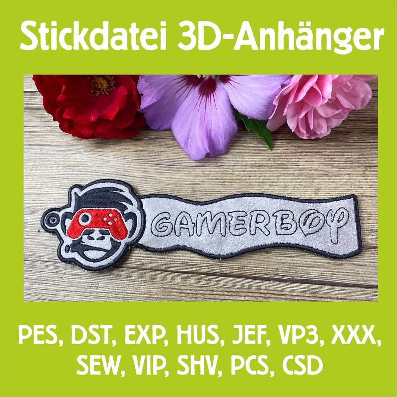 Stickdatei 3D-Anhänger GAMERBOY, Maschinenstickdatei