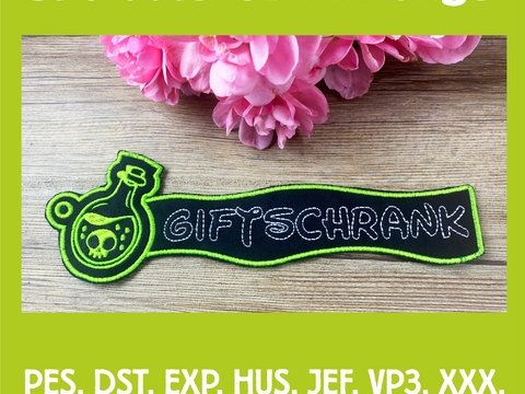 Stickdatei 3D-Anhänger GIFTSCHRANK, Maschinenstickdatei