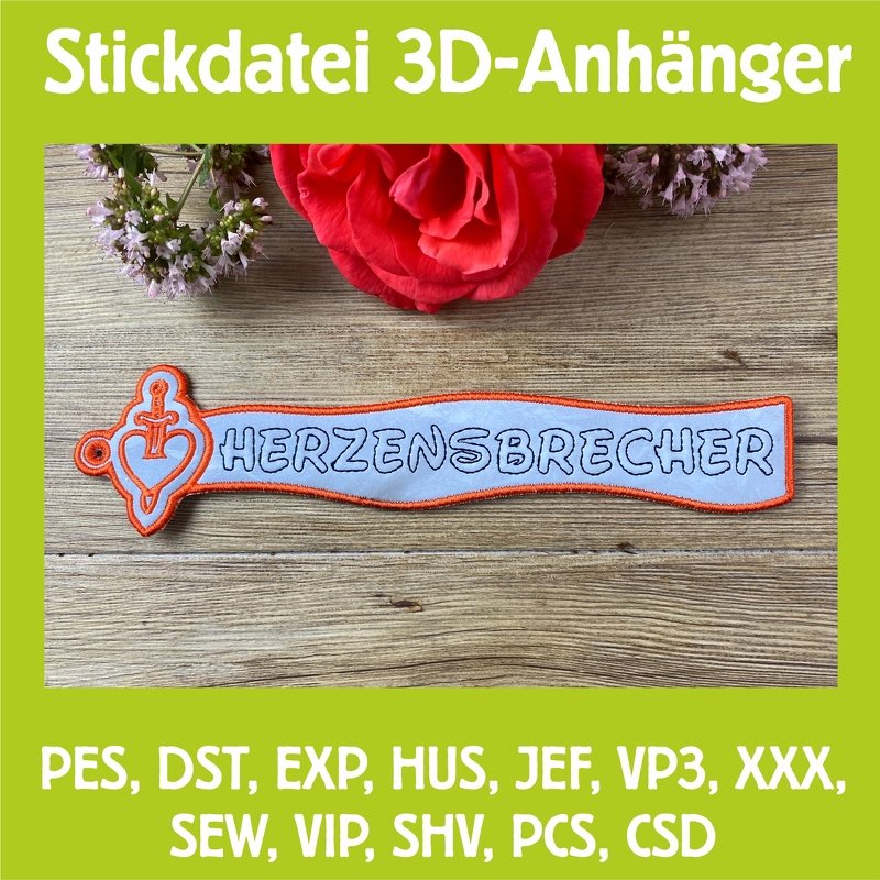 Stickdatei 3D-Anhänger HERZENSBRECHER, Maschinenstickdatei - Bild 7