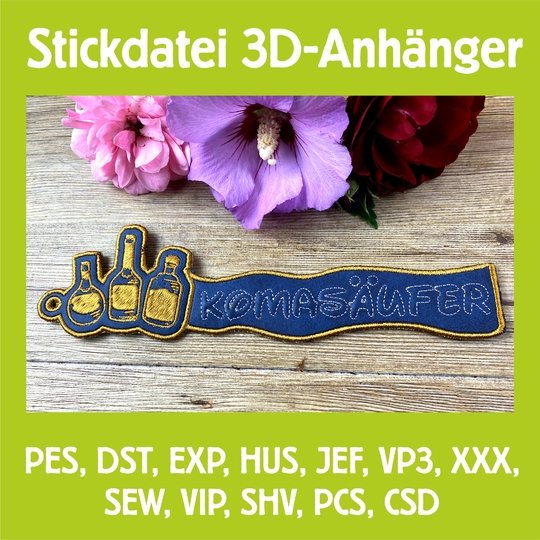Stickdatei 3D-Anhänger KOMASÄUFER, Maschinenstickdatei
