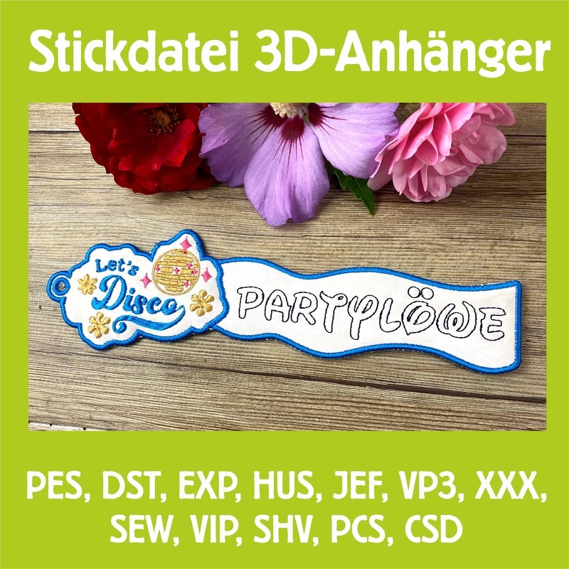Stickdatei 3D-Anhänger PARTYLÖWE, Maschinenstickdatei