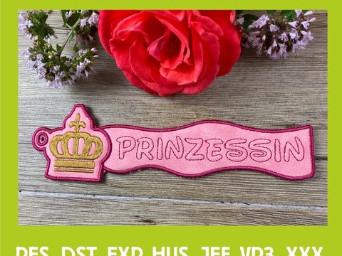 Stickdatei 3D-Anhänger PRINZESSIN, Maschinenstickdatei
