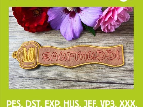 Stickdatei 3D-Anhänger SAUFMUDDI, Maschinenstickdatei