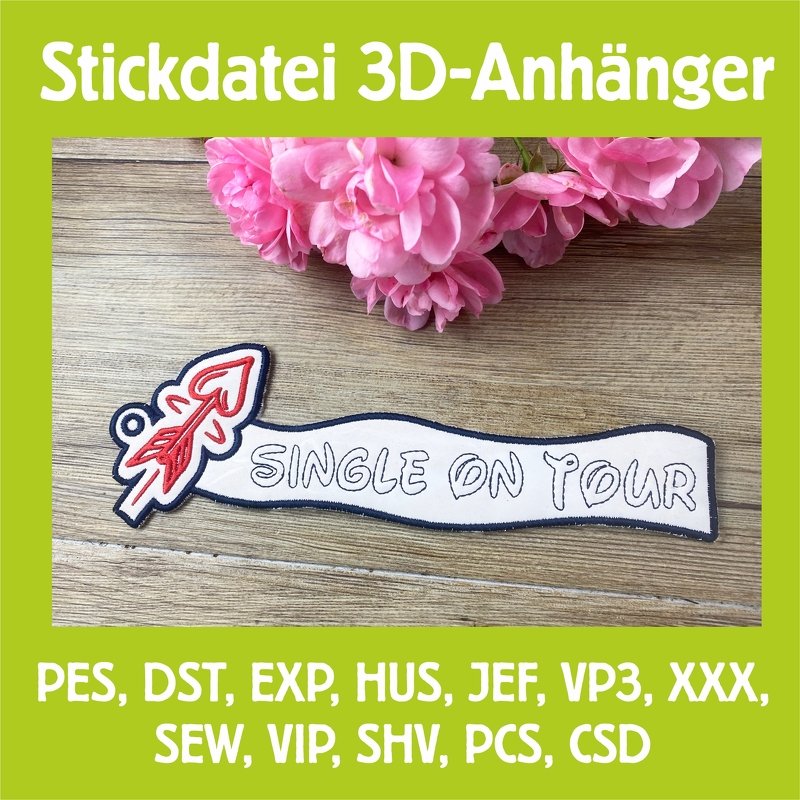 Stickdatei 3D-Anhänger Single ON TOUR, Maschinenstickdatei