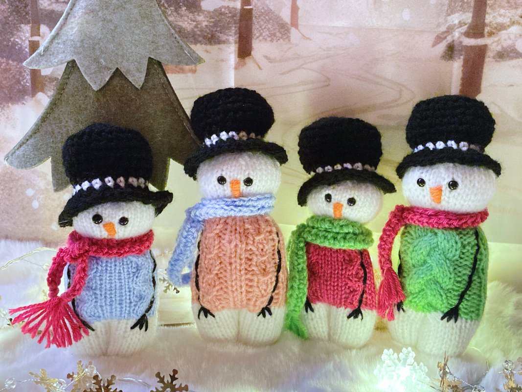 Knittingpattern 3 Snowmen; Snowman-Bundle, pdf-file
